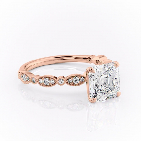 Asscher - Inel de logodnă Elowen din aur Rose 18kt cu moissanite tăietură asscher – Pietre laterale rafinată pentru profil înalt | Personalizează și configurează gratuit online