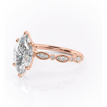 Inel de logodnă Elowen din aur Rose 18kt cu moissanite tăietură marquise – Pietre laterale rafinată pentru profil înalt | Personalizează și configurează gratuit online [6]
