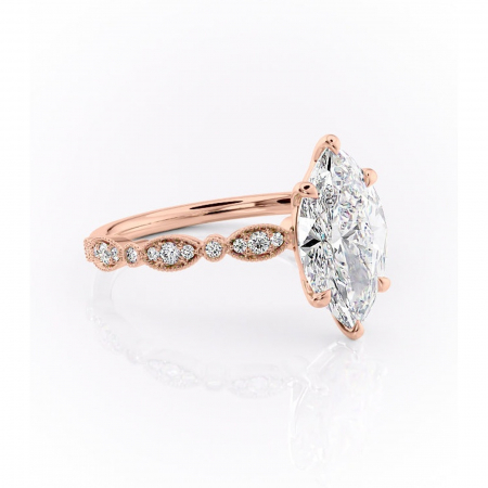 Marquise - Inel de logodnă Elowen din aur Rose 18kt cu moissanite tăietură marquise – Pietre laterale rafinată pentru profil înalt | Personalizează și configurează gratuit online