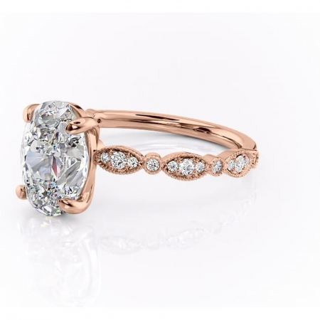 Inel de logodnă Elowen din aur Rose 14kt cu moissanite tăietură ovală – Pietre laterale rafinată pentru profil înalt | Personalizează și configurează gratuit online [6]