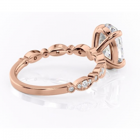 Inel de logodnă Elowen din aur Rose 14kt cu moissanite tăietură ovală – Pietre laterale rafinată pentru profil înalt | Personalizează și configurează gratuit online [2]