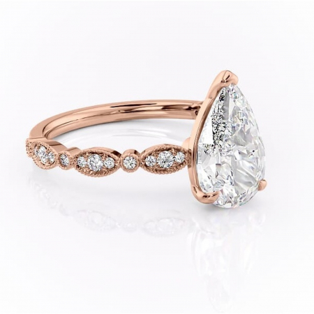 Pară - Inel de logodnă Elowen din aur Rose 18kt cu moissanite tăietură pară – Pietre laterale rafinată pentru profil înalt | Personalizează și configurează gratuit online
