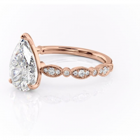 Inel de logodnă Elowen din aur Rose 18kt cu moissanite tăietură pară – Pietre laterale rafinată pentru profil înalt | Personalizează și configurează gratuit online [6]
