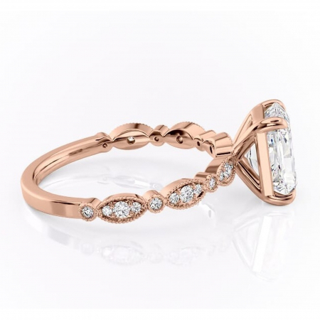 Inel de logodnă Elowen din aur Rose 14kt cu moissanite tăietură radiantă – Pietre laterale rafinată pentru profil înalt | Personalizează și configurează gratuit online [1]