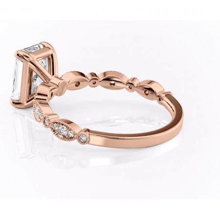 Inel de logodnă Elowen din aur Rose 14kt cu moissanite tăietură radiantă – Pietre laterale rafinată pentru profil înalt | Personalizează și configurează gratuit online [4]