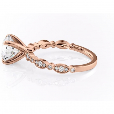 Inel de logodnă Elowen din aur Rose 14kt cu moissanite tăietură rotundă – Pietre laterale rafinată pentru profil înalt | Personalizează și configurează gratuit online [5]