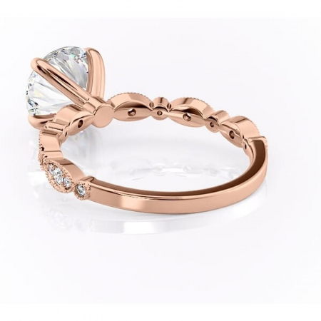 Inel de logodnă Elowen din aur Rose 14kt cu moissanite tăietură rotundă – Pietre laterale rafinată pentru profil înalt | Personalizează și configurează gratuit online [3]