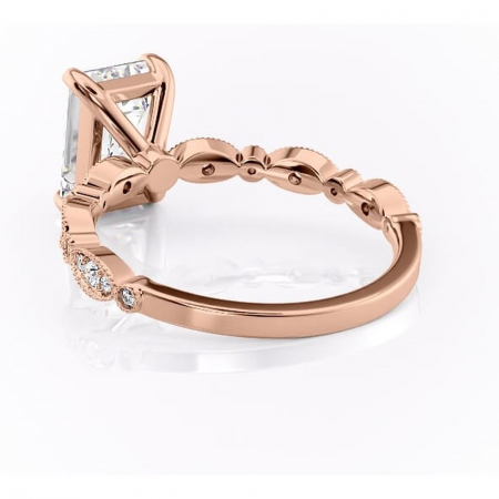 Inel de logodnă Elowen din aur Rose 14kt cu moissanite tăietură smarald – Pietre laterale rafinată pentru profil înalt | Personalizează și configurează gratuit online [3]