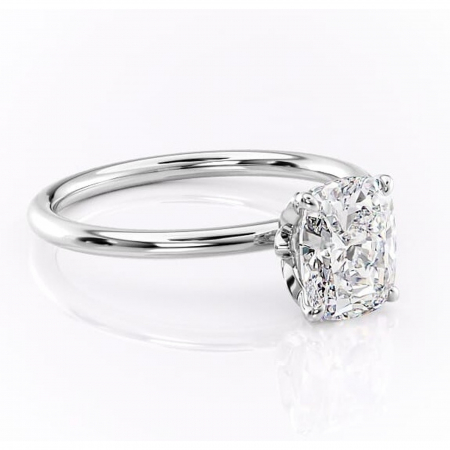 Pernă alungită - Inel de logodnă Emerald din aur Alb 14kt cu moissanite tăietură pernă – Solitar rafinată pentru profil înalt | Personalizează și configurează gratuit online