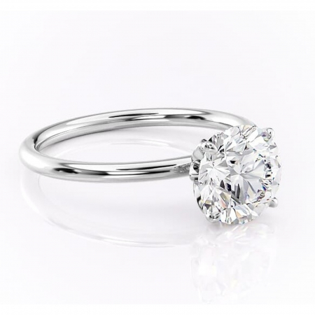 14K - Inel de logodnă Emerald din aur Alb 14kt cu moissanite tăietură rotundă – Solitar rafinată pentru profil înalt | Personalizează și configurează gratuit online