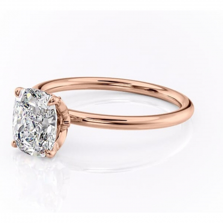 Inel de logodnă Emerald din aur Rose 14kt cu moissanite tăietură pernă – Solitar rafinată pentru profil înalt | Personalizează și configurează gratuit online [6]