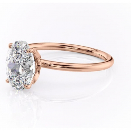 Inel de logodnă Emerald din aur Rose 14kt cu moissanite tăietură ovală – Solitar rafinată pentru profil înalt | Personalizează și configurează gratuit online [6]