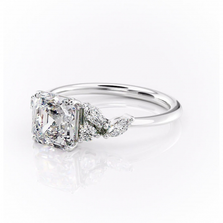 Inel de logodnă Emmeline din aur Alb 14kt cu moissanite tăietură asscher – Pietre laterale rafinată pentru profil mediu | Personalizează și configurează gratuit online [6]