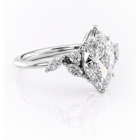 Marquise - Inel de logodnă Emmeline din aur Alb 14kt cu moissanite tăietură marquise – Pietre laterale rafinată pentru profil mediu | Personalizează și configurează gratuit online