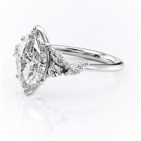 Inel de logodnă Emmeline din aur Alb 14kt cu moissanite tăietură marquise – Pietre laterale rafinată pentru profil mediu | Personalizează și configurează gratuit online [6]