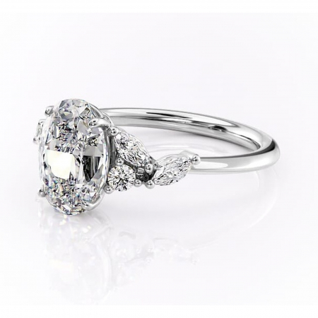 Inel de logodnă Emmeline din aur Alb 18kt cu moissanite tăietură ovală – Pietre laterale rafinată pentru profil mediu | Personalizează și configurează gratuit online [6]