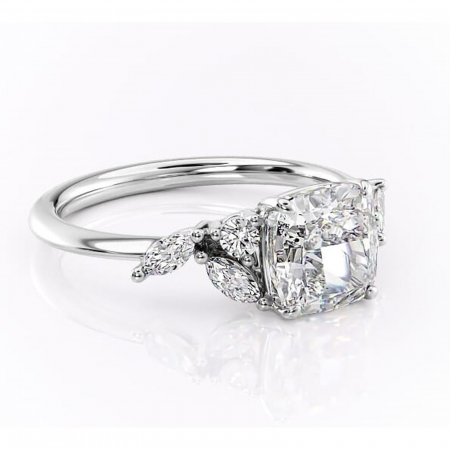 Pernă - Inel de logodnă Emmeline din aur Alb 14kt cu moissanite tăietură pernă – Pietre laterale rafinată pentru profil mediu | Personalizează și configurează gratuit online