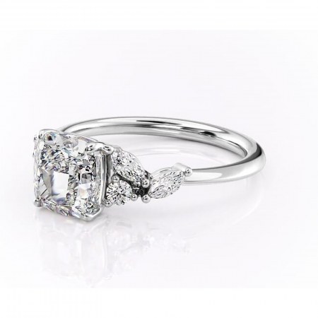 Inel de logodnă Emmeline din aur Alb 14kt cu moissanite tăietură pernă – Pietre laterale rafinată pentru profil mediu | Personalizează și configurează gratuit online [6]