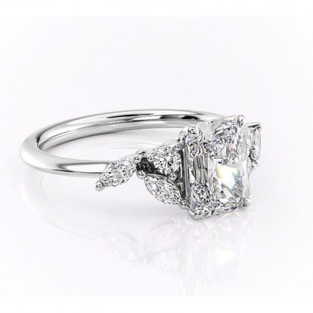 Radiantă - Inel de logodnă Emmeline din aur Alb 14kt cu moissanite tăietură radiantă – Pietre laterale rafinată pentru profil mediu | Personalizează și configurează gratuit online