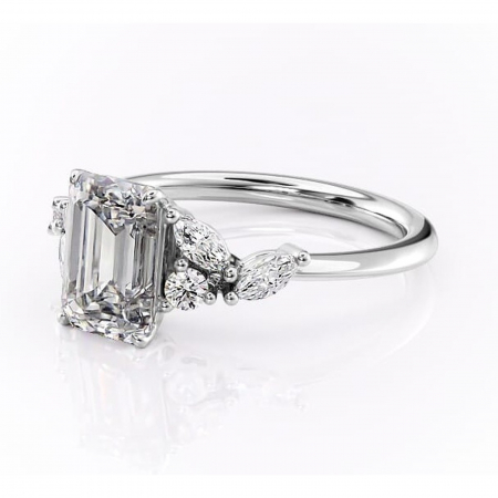 Inel de logodnă Emmeline din aur Alb 14kt cu moissanite tăietură smarald – Pietre laterale rafinată pentru profil mediu | Personalizează și configurează gratuit online [6]