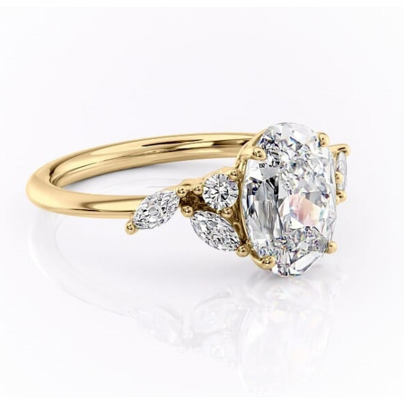 Aur galben - Inel de logodnă Emmeline din aur Galben 18kt cu moissanite tăietură ovală – Pietre laterale rafinată pentru profil mediu | Personalizează și configurează gratuit online