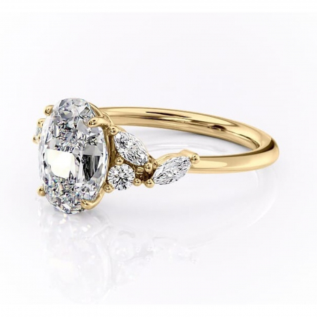 Inel de logodnă Emmeline din aur Galben 14kt cu moissanite tăietură ovală – Pietre laterale rafinată pentru profil mediu | Personalizează și configurează gratuit online [6]