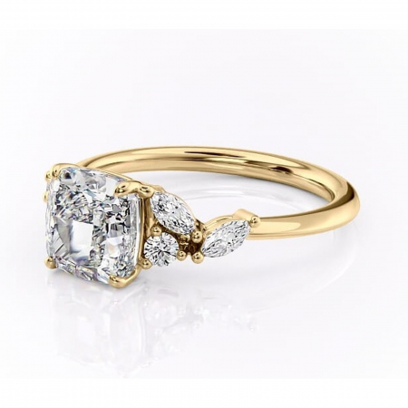 Inel de logodnă Emmeline din aur Galben 14kt cu moissanite tăietură pernă – Pietre laterale rafinată pentru profil mediu | Personalizează și configurează gratuit online [6]