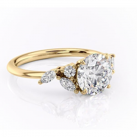 Aur galben - Inel de logodnă Emmeline din aur Galben 14kt cu moissanite tăietură rotundă – Pietre laterale rafinată pentru profil mediu | Personalizează și configurează gratuit online