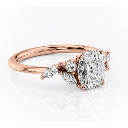 Pernă alungită - Inel de logodnă Emmeline din aur Rose 14kt cu moissanite tăietură asscher – Pietre laterale rafinată pentru profil mediu | Personalizează și configurează gratuit online