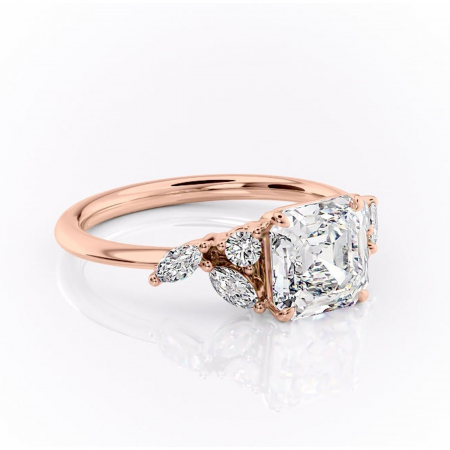 Asscher - Inel de logodnă Emmeline din aur Rose 18kt cu moissanite tăietură asscher – Pietre laterale rafinată pentru profil mediu | Personalizează și configurează gratuit online