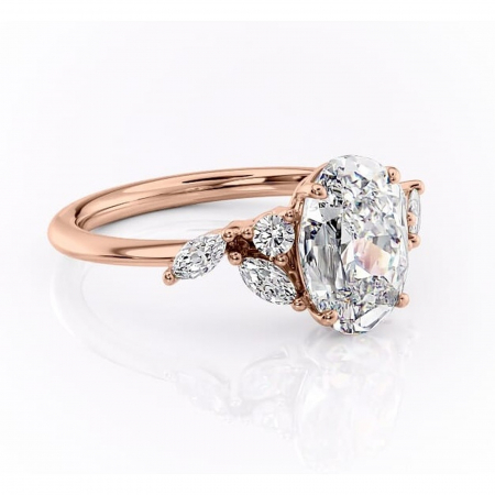 Ovală - Inel de logodnă Emmeline din aur Rose 18kt cu moissanite tăietură ovală – Pietre laterale rafinată pentru profil mediu | Personalizează și configurează gratuit online