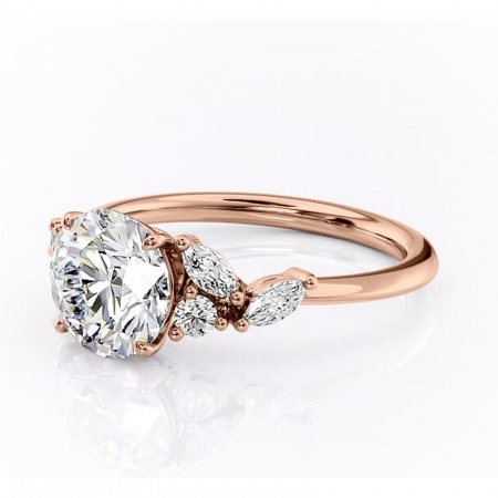 Inel de logodnă Emmeline din aur Rose 14kt cu moissanite tăietură rotundă – Pietre laterale rafinată pentru profil mediu | Personalizează și configurează gratuit online [6]