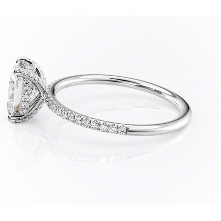 Inel de logodnă Estelle din aur Alb 14kt cu moissanite tăietură pernă – Montură pavé rafinată pentru profil înalt | Personalizează și configurează gratuit online [5]