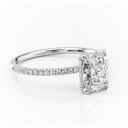 Pernă alungită - Inel de logodnă Estelle din aur Alb 14kt cu moissanite tăietură pernă – Montură pavé rafinată pentru profil înalt | Personalizează și configurează gratuit online