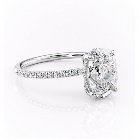 Ovală - Inel de logodnă Estelle din aur Alb 14kt cu moissanite tăietură ovală – Montură pavé rafinată pentru profil înalt | Personalizează și configurează gratuit online