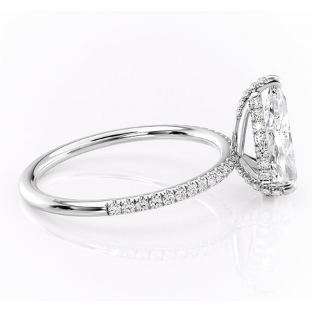 Inel de logodnă Estelle din aur Alb 18kt cu moissanite tăietură pară – Montură pavé rafinată pentru profil înalt | Personalizează și configurează gratuit online [1]