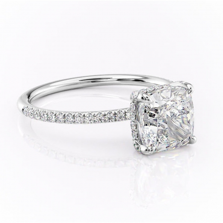 Pernă - Inel de logodnă Estelle din aur Alb 14kt cu moissanite tăietură pernă – Montură pavé rafinată pentru profil înalt | Personalizează și configurează gratuit online