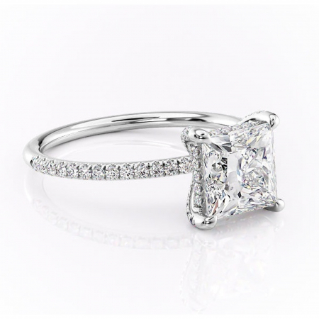 Princess - Inel de logodnă Estelle din aur Alb 14kt cu moissanite tăietură princess – Montură pavé rafinată pentru profil înalt | Personalizează și configurează gratuit online