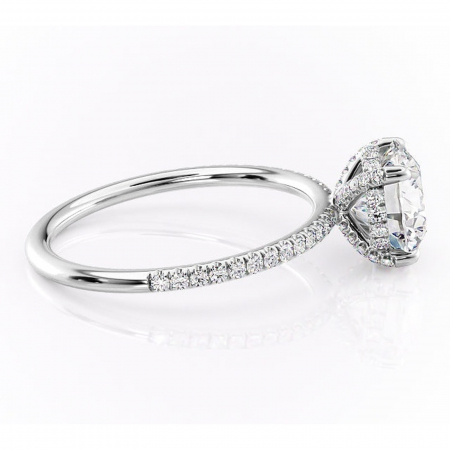 Inel de logodnă Estelle din aur Alb 14kt cu moissanite tăietură rotundă – Montură pavé rafinată pentru profil înalt | Personalizează și configurează gratuit online [1]