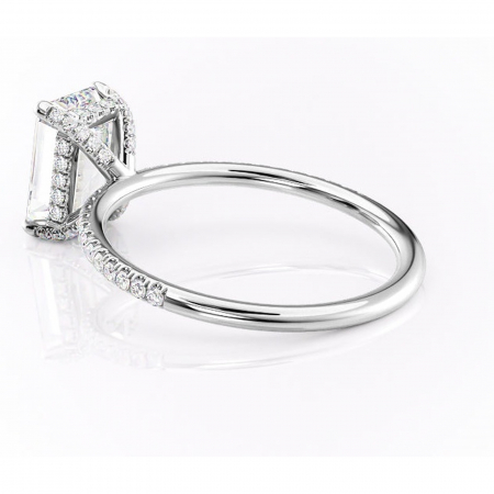 Inel de logodnă Estelle din aur Alb 14kt cu moissanite tăietură smarald – Montură pavé rafinată pentru profil înalt | Personalizează și configurează gratuit online [4]