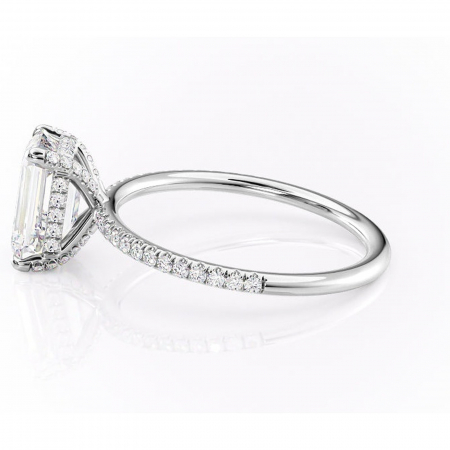 Inel de logodnă Estelle din aur Alb 14kt cu moissanite tăietură smarald – Montură pavé rafinată pentru profil înalt | Personalizează și configurează gratuit online [5]