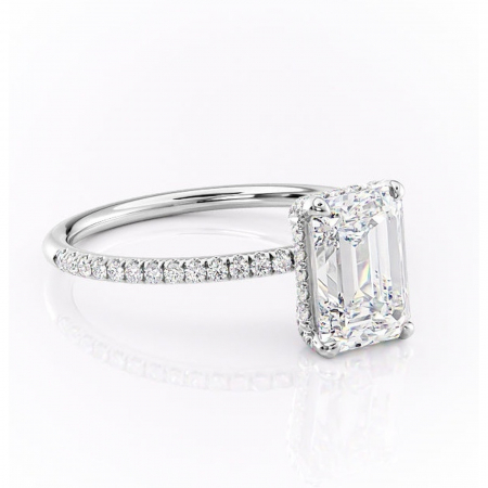 Smarald - Inel de logodnă Estelle din aur Alb 14kt cu moissanite tăietură smarald – Montură pavé rafinată pentru profil înalt | Personalizează și configurează gratuit online