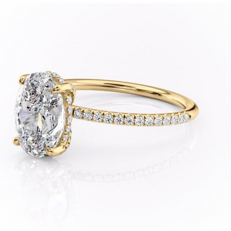 Inel de logodnă Estelle din aur Galben 14kt cu moissanite tăietură ovală – Montură pavé rafinată pentru profil înalt | Personalizează și configurează gratuit online [6]
