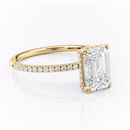Aur galben - Inel de logodnă Estelle din aur Galben 18kt cu moissanite tăietură smarald – Montură pavé rafinată pentru profil înalt | Personalizează și configurează gratuit online