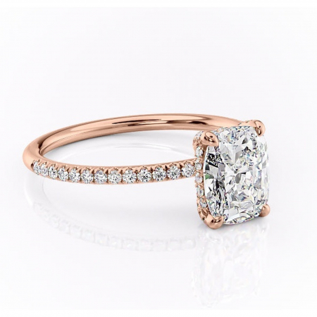 Aur roz - Inel de logodnă Estelle din aur Rose 14kt cu moissanite tăietură pernă – Montură pavé rafinată pentru profil înalt | Personalizează și configurează gratuit online