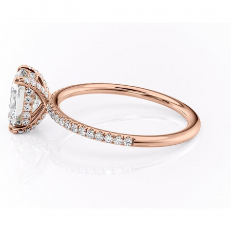 Inel de logodnă Estelle din aur Rose 14kt cu moissanite tăietură pernă – Montură pavé rafinată pentru profil înalt | Personalizează și configurează gratuit online [5]
