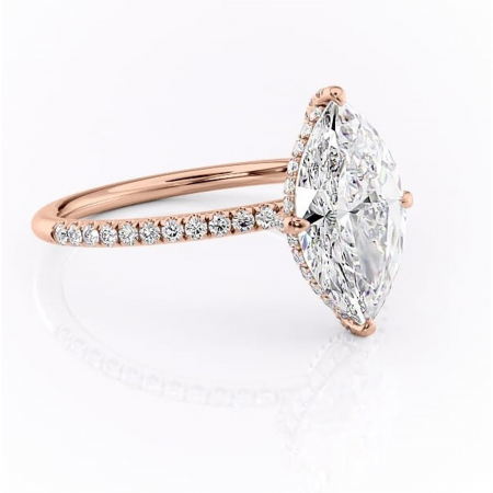 Aur roz - Inel de logodnă Estelle din aur Rose 18kt cu moissanite tăietură marquise – Montură pavé rafinată pentru profil înalt | Personalizează și configurează gratuit online