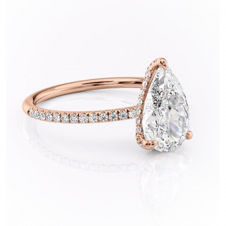 18K - Inel de logodnă Estelle din aur Rose 18kt cu moissanite tăietură pară – Montură pavé rafinată pentru profil înalt | Personalizează și configurează gratuit online