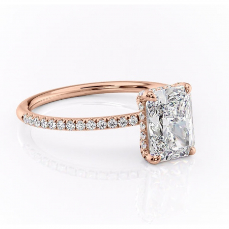 Aur roz - Inel de logodnă Estelle din aur Rose 18kt cu moissanite tăietură radiantă – Montură pavé rafinată pentru profil înalt | Personalizează și configurează gratuit online