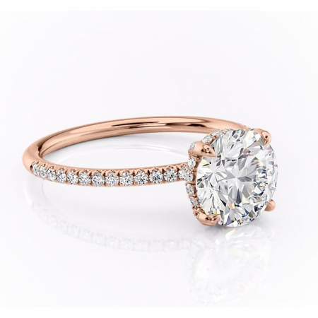 Aur roz - Inel de logodnă Estelle din aur Rose 14kt cu moissanite tăietură rotundă – Montură pavé rafinată pentru profil înalt | Personalizează și configurează gratuit online